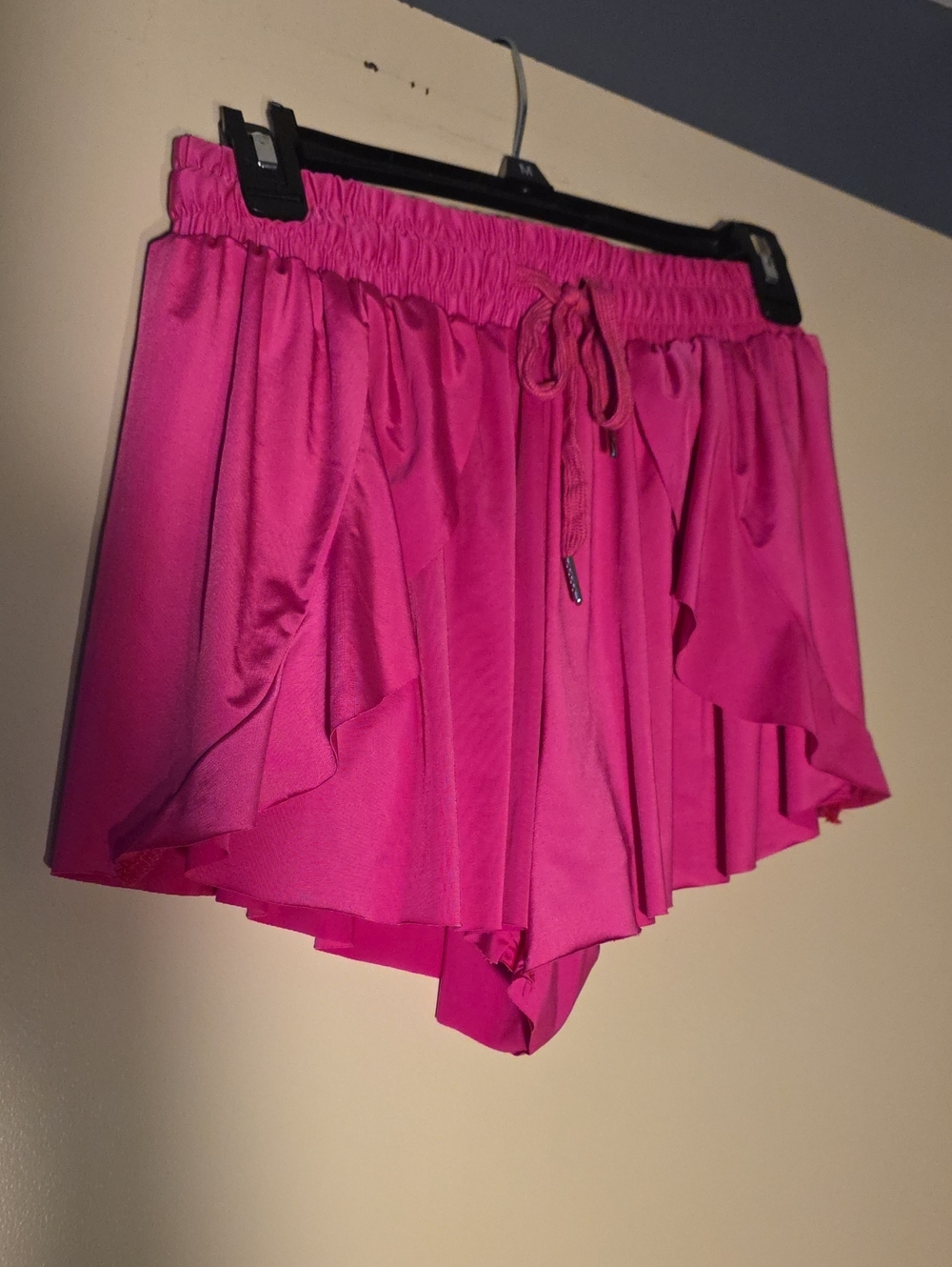 Women’s Hot Pink Ruffle Drawstring Shorts - Picture 2 of 6